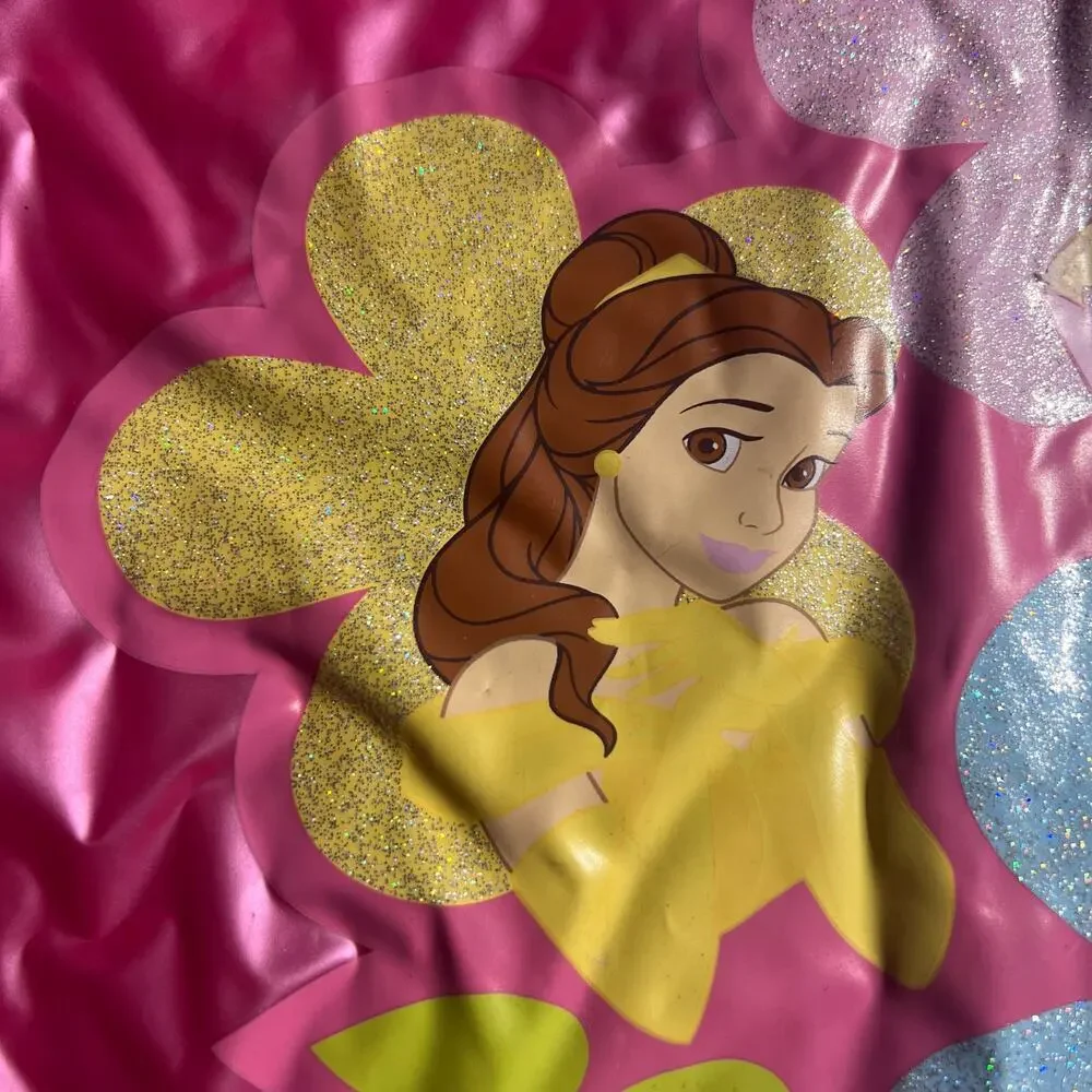 Vintage Y2K Disney Store Princess Pink Vinyl Raincoat Hood Belle Cinderella S/M